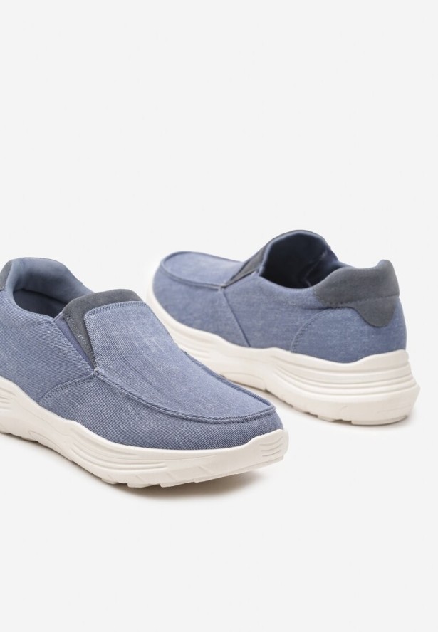 Niebieskie Buty Sportowe Slip On z Jeanowego Materiału Moallin