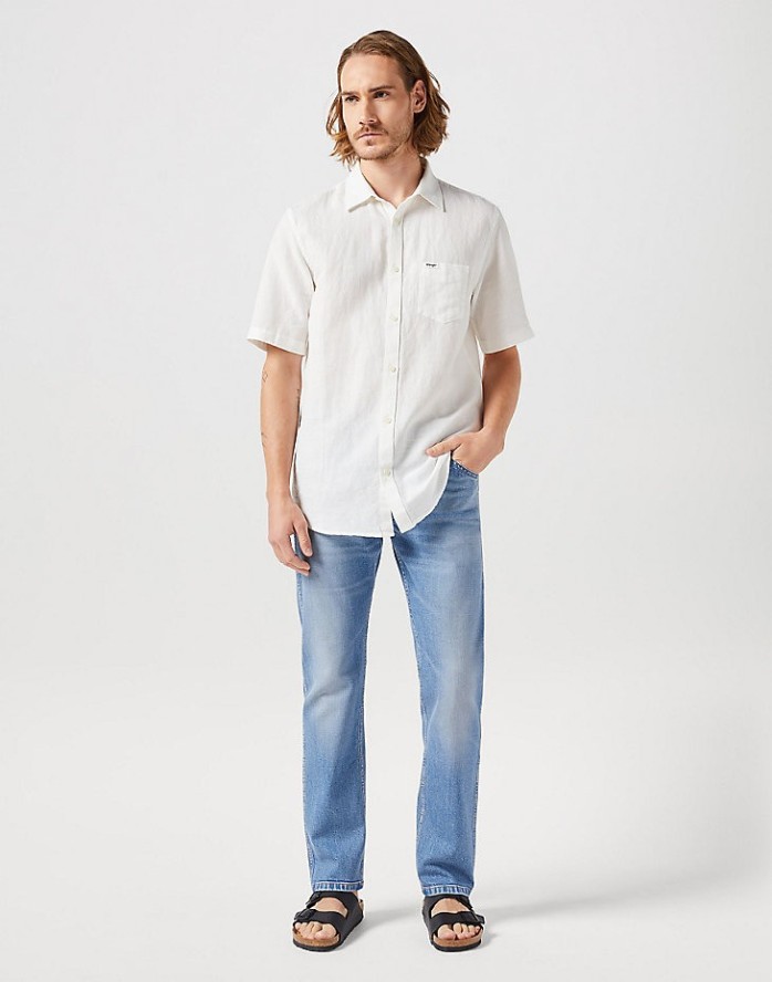 WRANGLER SS 1 PKT SHIRT MĘSKA KOSZULA ELEGANCKA WORN WHITE 112352187