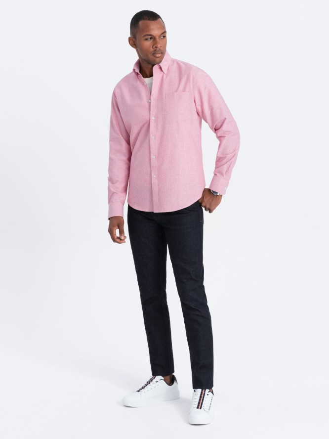 Bawełniana koszula męska typu Oxford z kieszonką REGULAR – różowa V3 OM-SHOS-0108 - XXL