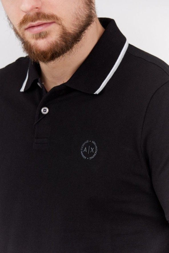 ARMANI EXCHANGE Czarna koszulka polo z okrągłym logo