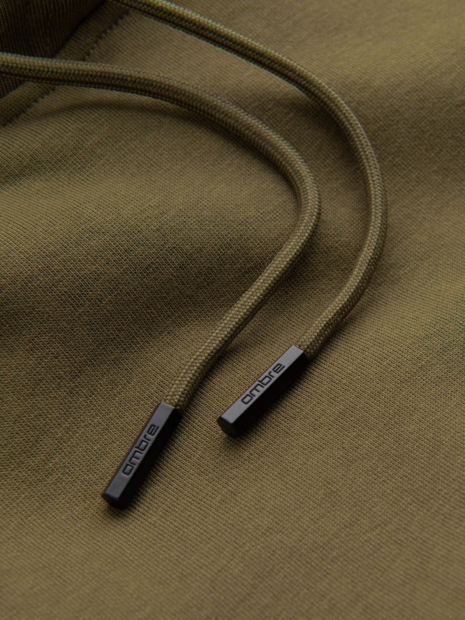 Bluza męska dresowa kangurka z kapturem BASIC – oliwkowa V2 OM-SSBN-0161 - XXL