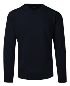 Sweter Ciemny Granatowy Wełniany w Serek, V-neck, Męski, Cienki -HOVARD