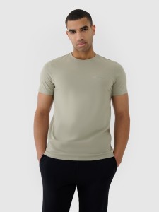 T-shirt regular gładki męski - oliwkowy/khaki