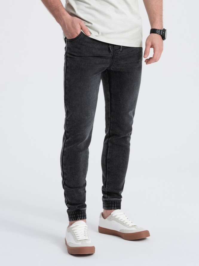 Spodnie męskie jeansowe JOGGER SLIM FIT - grafitowe V2 OM-PADJ-0134 - XL