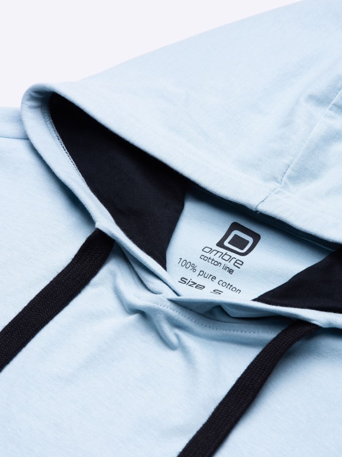 Męski casualowy t-shirt bawełniany z kapturem – jasnoniebieski V7 OM-TSCT-22SS-001 - XXL