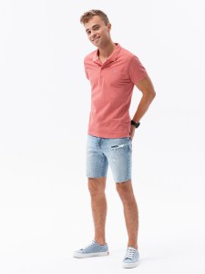 Koszulka męska polo z dzianiny pique - różowy V7 S1374 - XXL