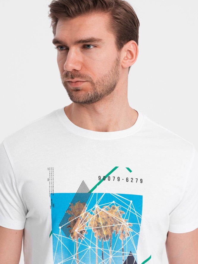 T-shirt męski bawełniany z nadrukiem California - biały V1 OM-TSPT-0128 - XXL