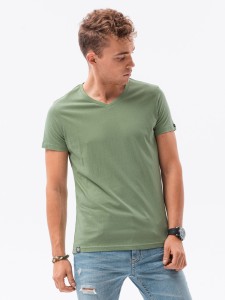 Klasyczna męska koszulka z dekoltem w serek BASIC - jasnozielony V11 S1369 - XXL