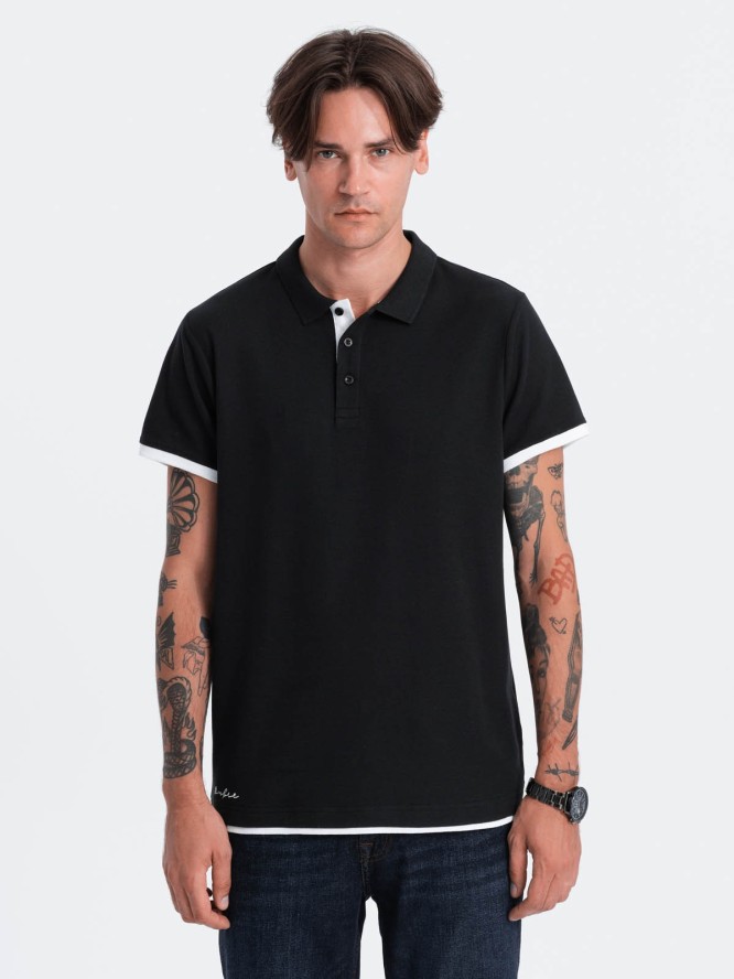 Bawełniana męska koszulka polo z kontrastowymi wykończeniami – czarna V8 OM-POSS-0113 - XXL
