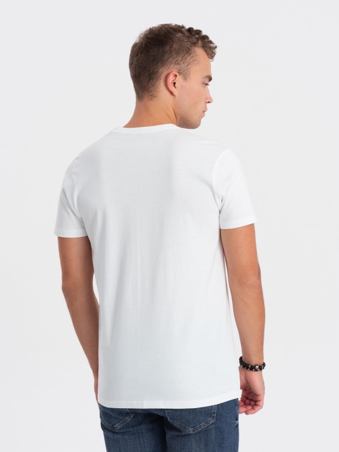 T-shirt męski bawełniany z nadrukiem - biały V1 OM-TSPT-0165 - XXL