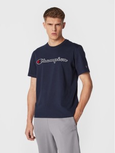 Champion T-Shirt Script Logo Embroidery 218007 Granatowy Regular Fit