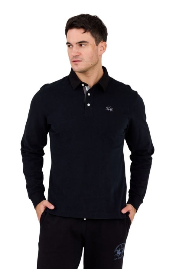 LA MARTINA Czarny męski longsleeve polo HEAVY JERSEY