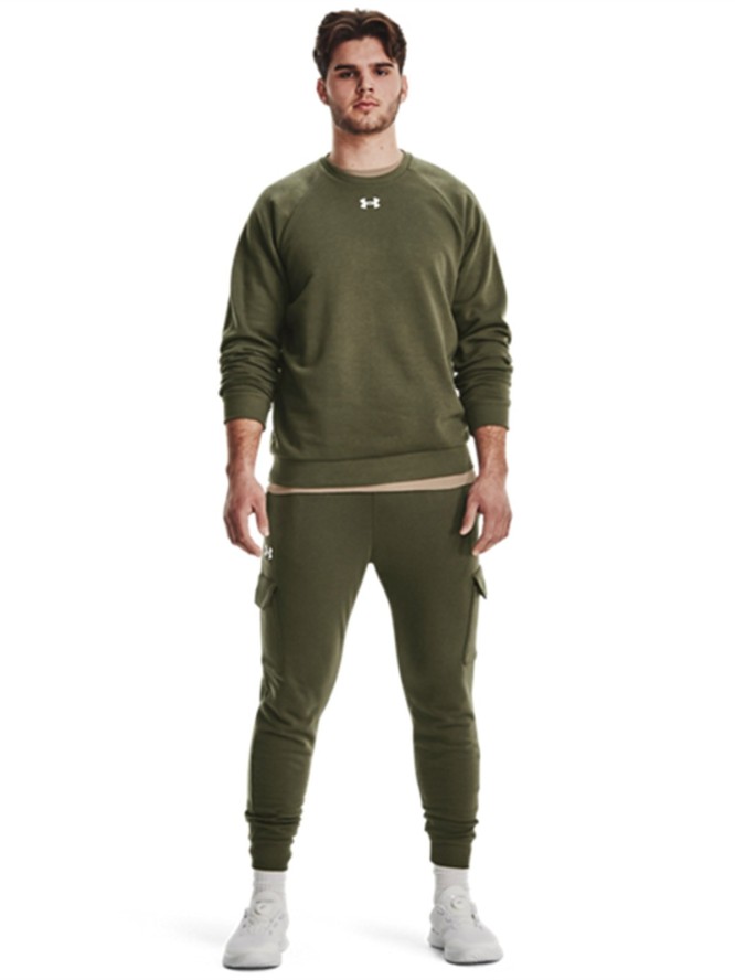 Bluza dresowa nierozpinana bez kaptura Under Armour UA Rival Fleece Crew męska - oliwkowa/khaki