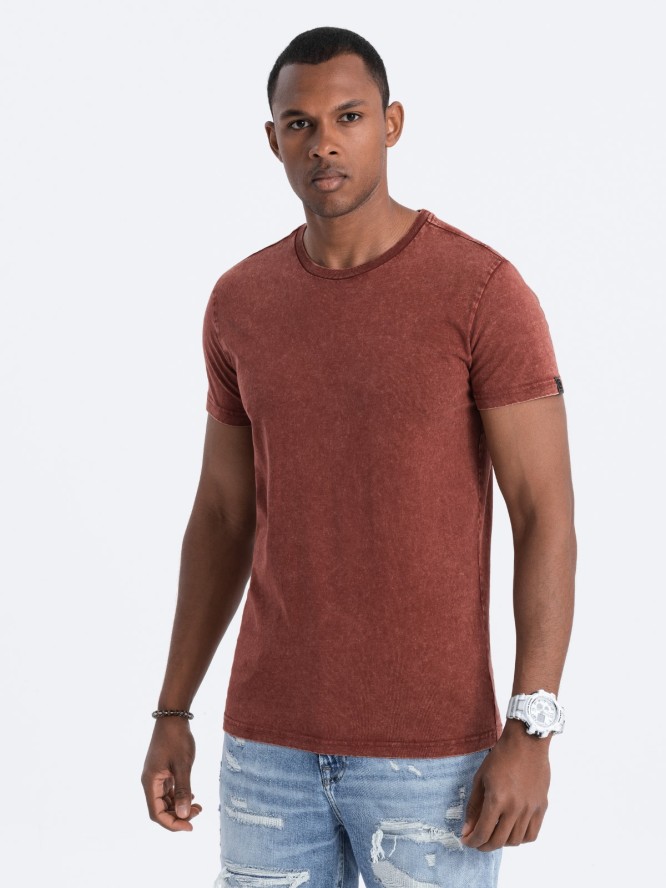 T-shirt męski z efektem ACID WASH - rudy V3 S1638 - L