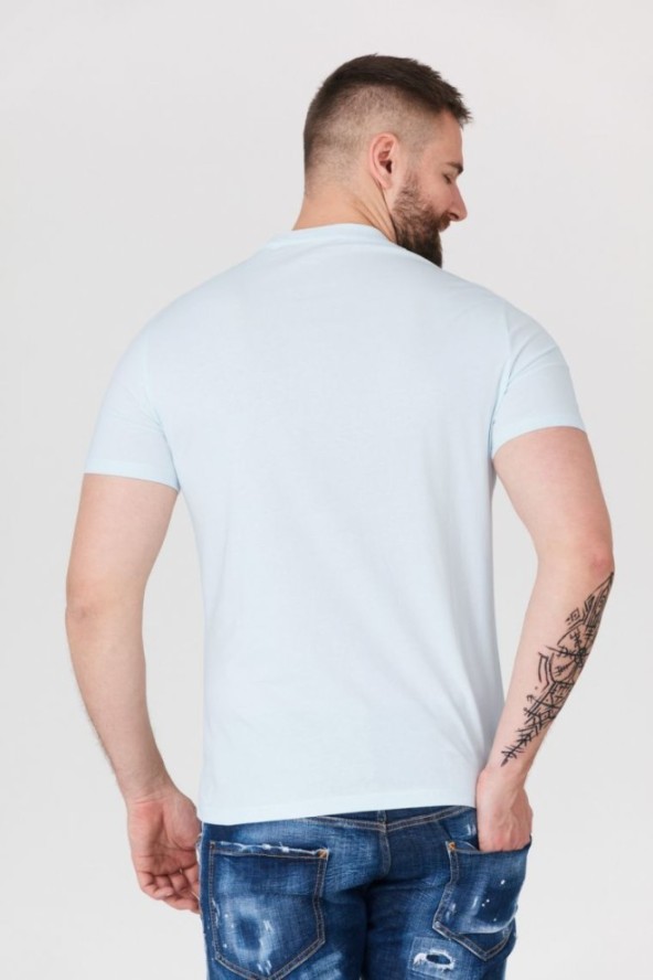 GUESS Błękitny t-shirt męski z aplikacją z logo