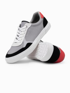 Buty męskie sneakersy z kolorowymi akcentami - szare V4 OM-FOTL-0146 - 44