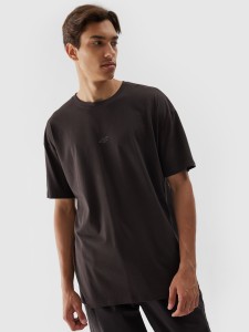 T-shirt oversize z nadrukiem męski - brązowy