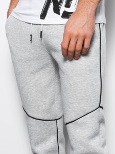 Spodnie męskie dresowe joggery z kontrastowymi elementami - szary melanż V5 OM-PASK-22FW-001 - XL