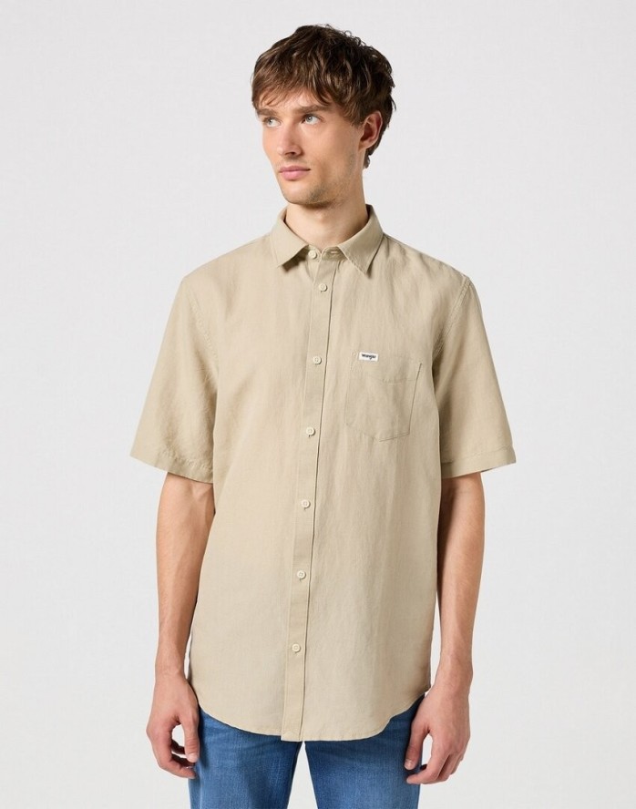 WRANGLER SS 1 PKT SHIRT MĘSKA KOSZULA W KRATĘ KRATA PLAZA TAUPE 112352189