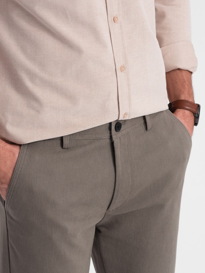 Klasyczne spodnie męskie chino z delikatną teksturą - ciemnobeżowe V1 OM-PACP-0188 - XXL