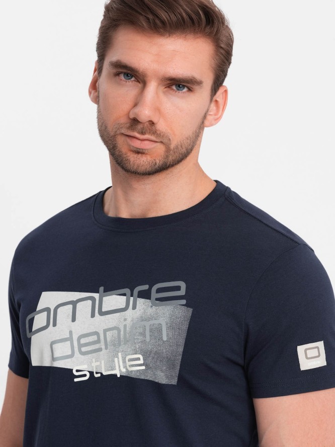 Męski t-shirt bawełniany z logotypem - granatowy V3 OM-TSPT-0139 - XXL