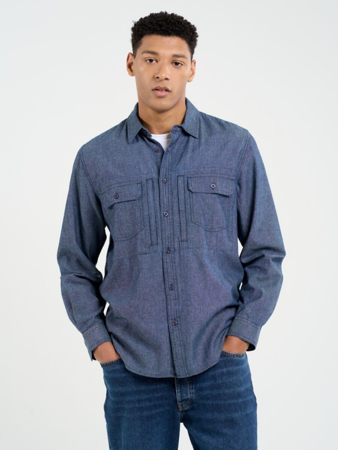 Koszula męska bawełniana imitująca jeans granatowa Redgerson 402