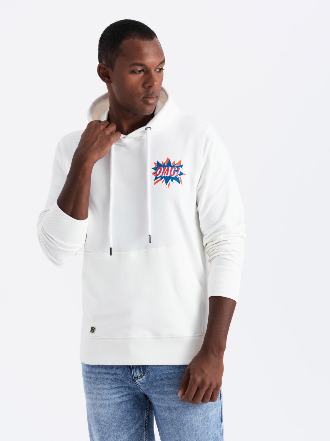 Bluza męska hoodie z nadrukiem na plecach - ecru V3 B1357 - XXL