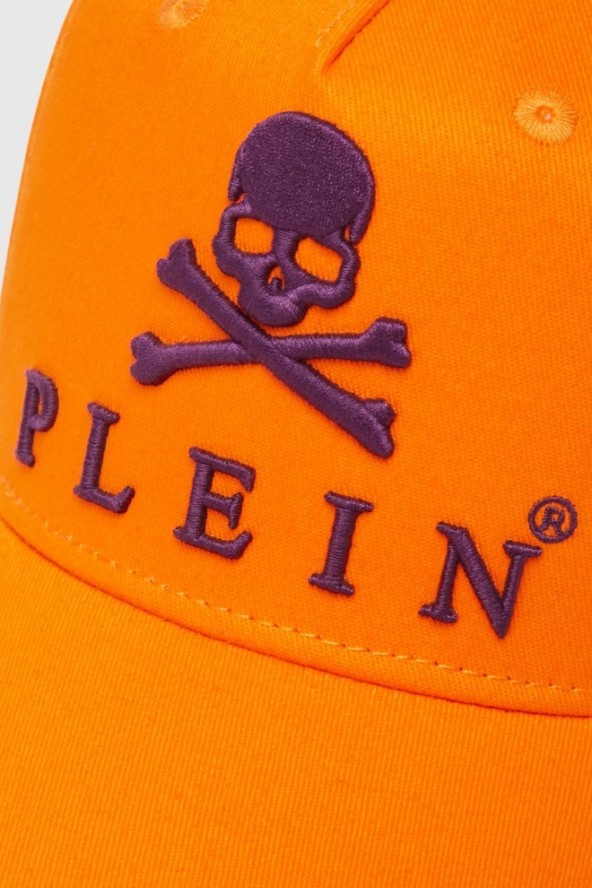 PHILIPP PLEIN Pomarańczowa czapka z daszkiem Skull&Bones