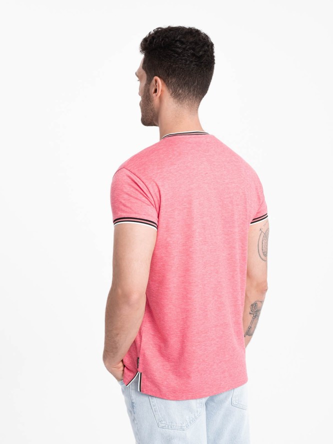 T-shirt męski henley z ozdobnymi ściągaczami - czerwony V1 OM-TSCT-0175 - XXL