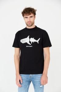 PALM ANGELS Czarny t-shirt White Shark