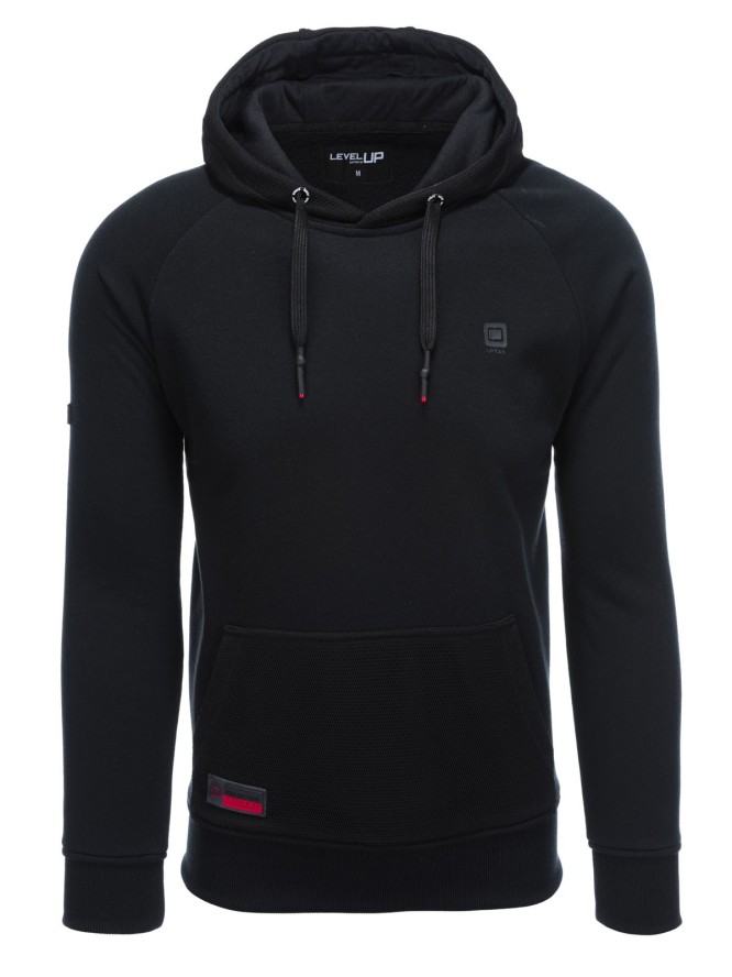 Bluza męska HOODIE z łączonych materiałów - czarna V1 OM-SSNZ-22FW-016 - XXL