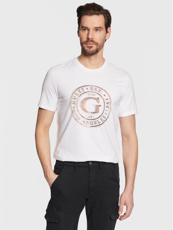 Guess T-Shirt Round Logo M3GI11 J1314 Biały Slim Fit