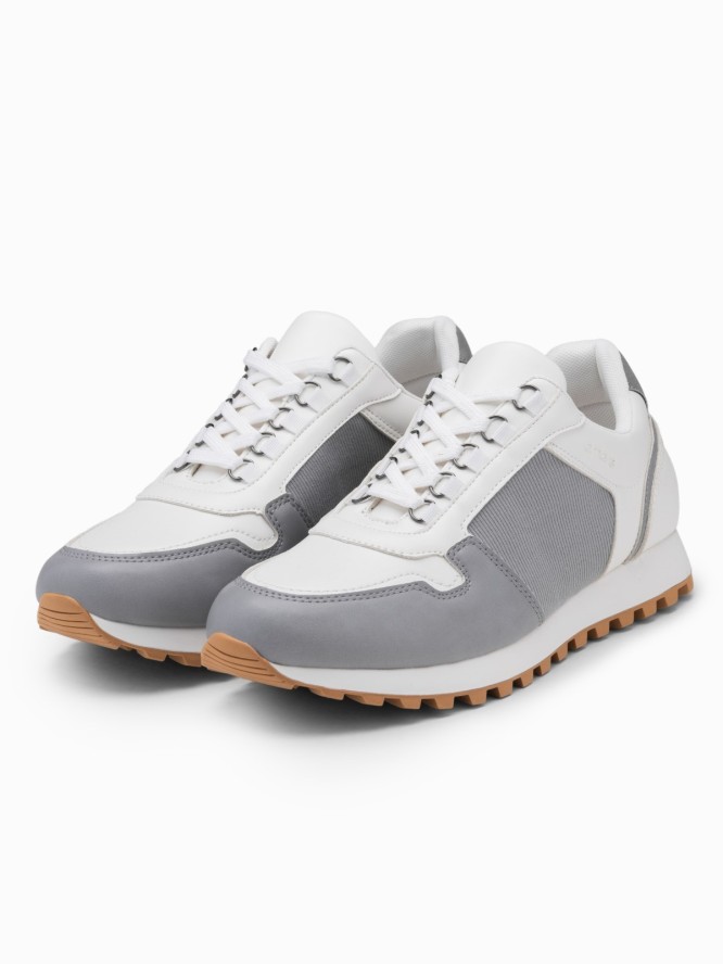 Patchworkowe buty męskie sneakersy z łączonych materiałów – biało-szare V3 OM-FOSL-0144 - 45