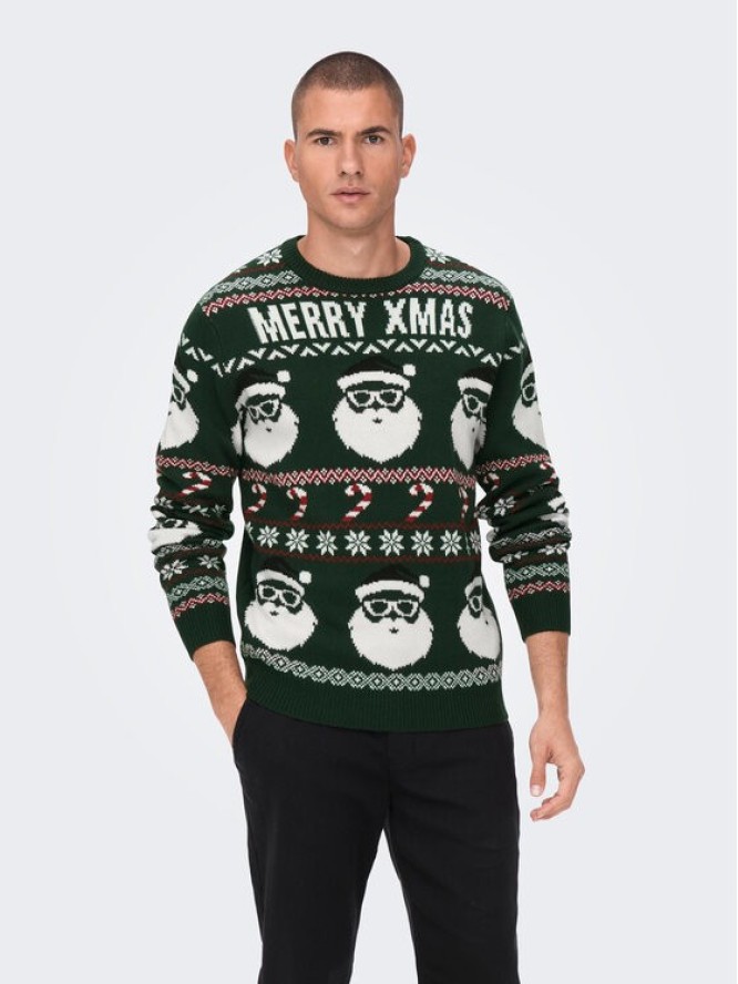 Only & Sons Sweter Xmas Santa 22023994 Zielony Regular Fit