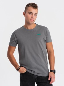 T-shirt męski bawełniany z kontrastową nitką - szary V1 OM-TSCT-0151 - L