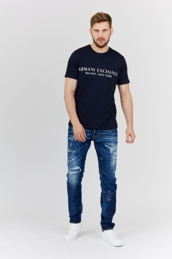 ARMANI EXCHANGE Granatowy t-shirt męski z aplikacją z logo