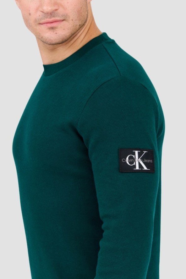 CALVIN KLEIN Zielony męski longsleeve z naszywką