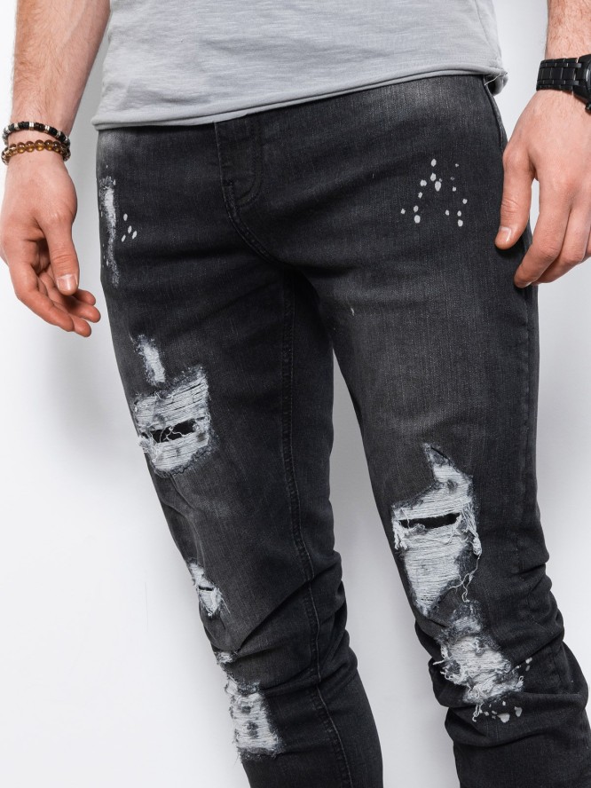 Spodnie męskie jeansowe z dziurami SLIM FIT - czarne V3 P1065 - M