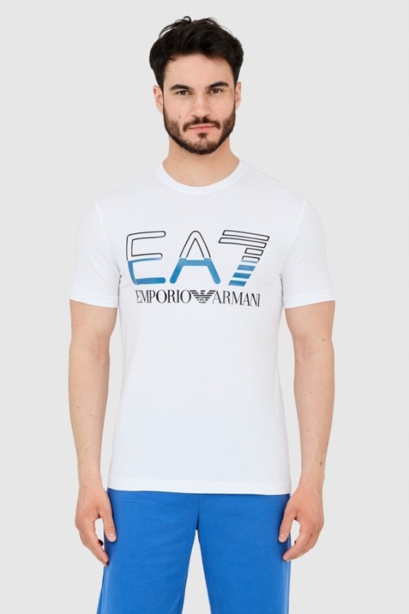 EA7 T-shirt męski biały z dużym czarnym logo