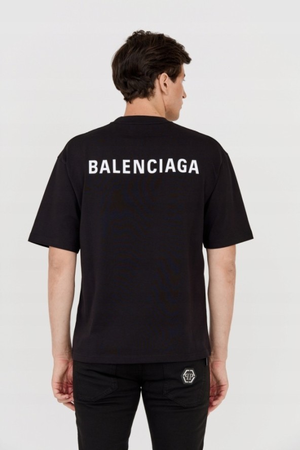 BALENCIAGA Czarny t-shirt z logo na plecach