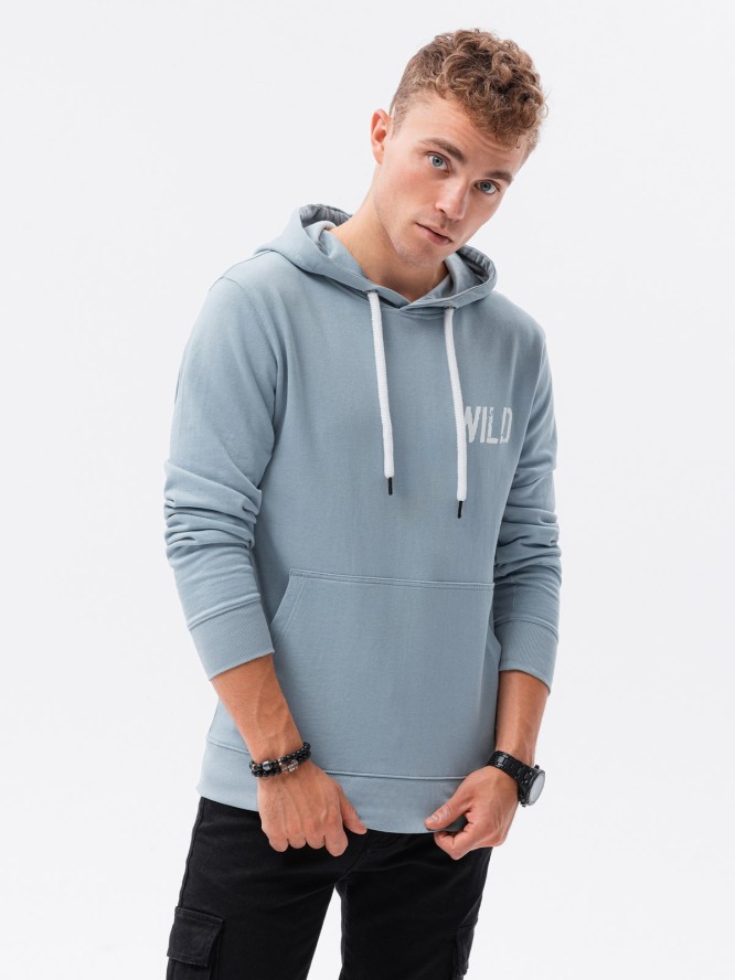 Bluza męska hoodie z nadrukiem na plecach - niebieska V1 B1357 - XXL