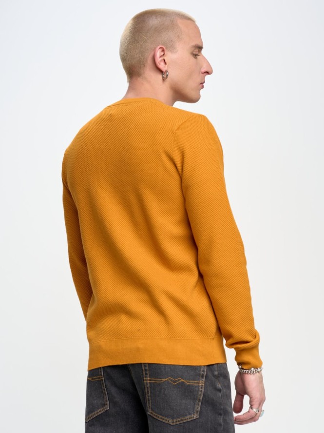 Sweter męski o teksturowym splocie pomaraŅczowy Reyli 703