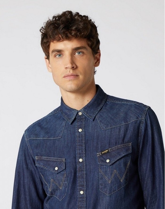 MĘSKA KOSZULA JEANSOWA WRANGLER WESTERN DENIM SHIRT DARK INDIGO W5974O71E