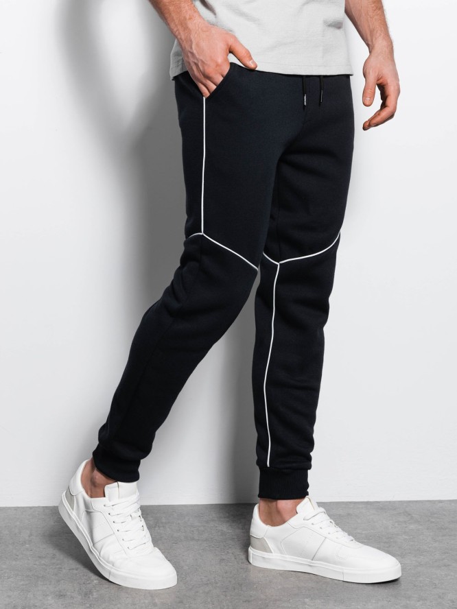 Spodnie męskie dresowe joggery z kontrastowymi elementami - czarne V1 OM-PASK-22FW-001 - XL