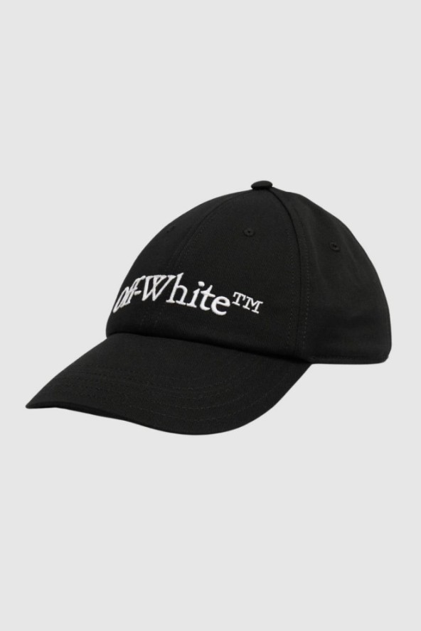 OFF-WHITE Czarna czapka z daszkiem z haftowanym dużym logo