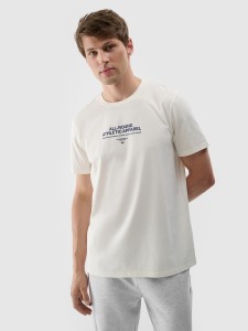 T-shirt z nadrukiem męski - kremowy
