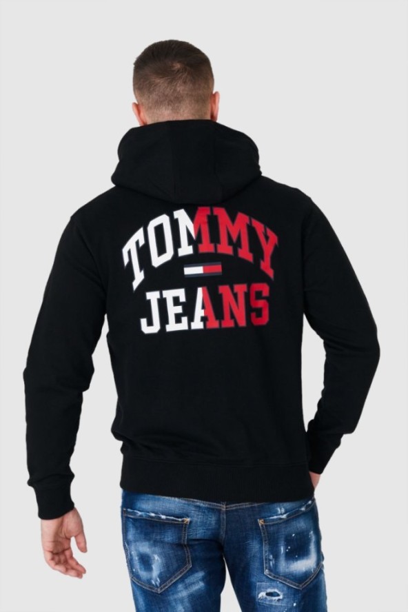 TOMMY JEANS Czarna bluza męska na zamek z dużym logo