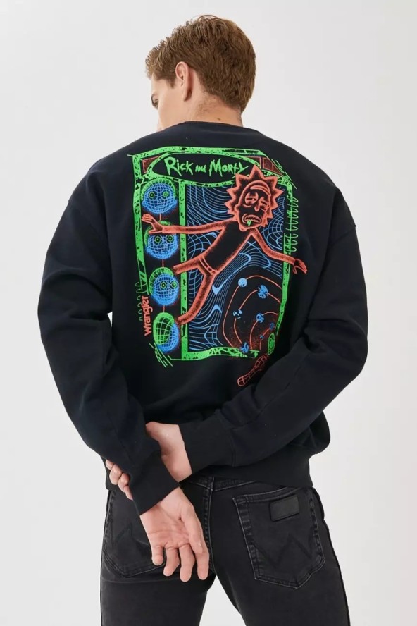 WRANGLER RICK&MORTY CREW MĘSKA BLUZA KLASYCZNA BLACK W6R1HN100