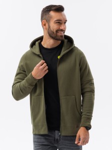 Bluza męska rozpinana hoodie z nadrukami - khaki V4 B1423 - S