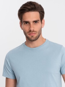 Męski klasyczny bawełniany T-shirt BASIC - niebieski V12 OM-TSBS-0146 - XXL